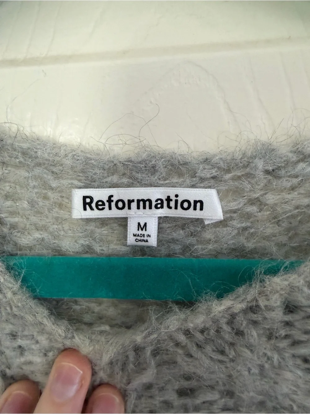 Reformation Light Gray Cable Knit Scoop Pullover